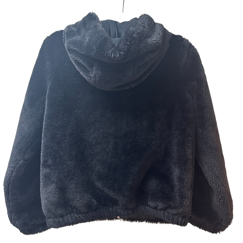 Cat & Jack Black Faux Fur Hooded Zip Up Jacket Size Youth XL - Picture 8 of 11